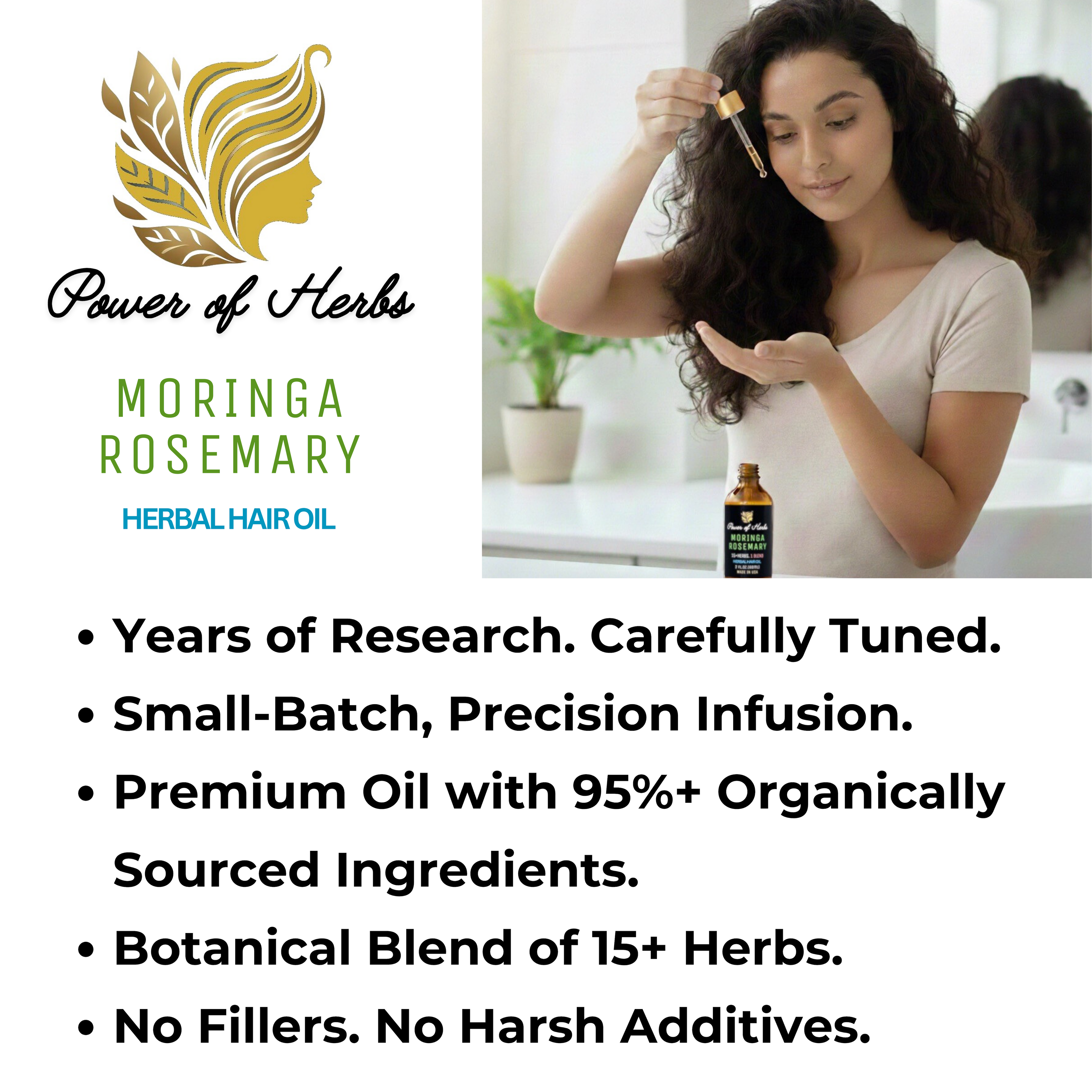 Moringa Rosemary Herbal Hair Oil with Pumpkin Seed, Amla & 15+ Herbs - Made in USA (2 oz)