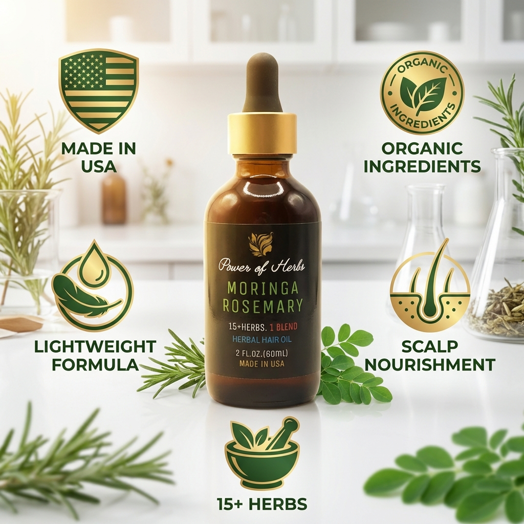 Moringa Rosemary Herbal Hair Oil with Pumpkin Seed, Amla & 15+ Herbs - Made in USA (2 oz)