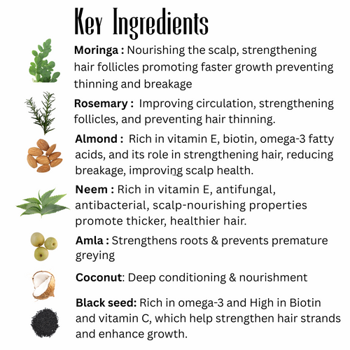 Moringa Rosemary Herbal Hair Oil with Pumpkin Seed, Amla & 15+ Herbs - Made in USA (2 oz)