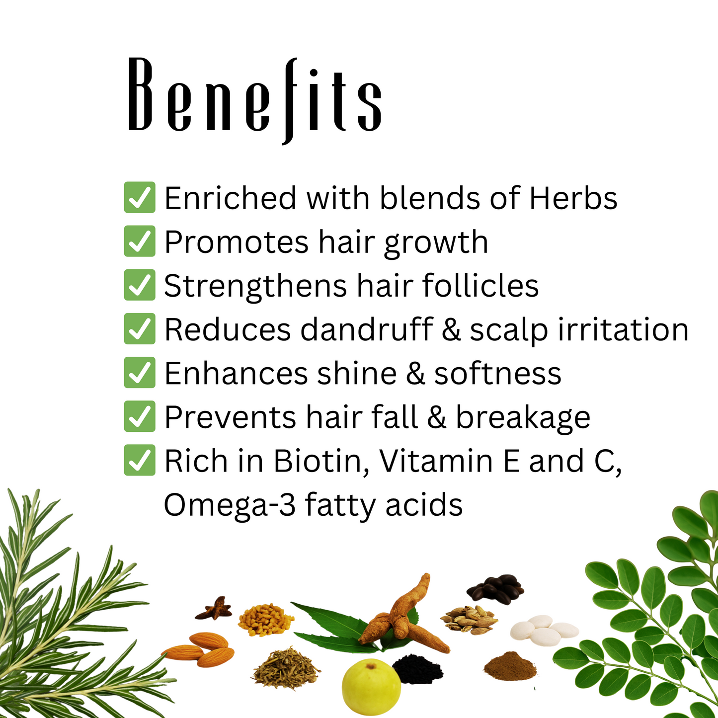 Moringa Rosemary Herbal Hair Oil with Pumpkin Seed, Amla & 15+ Herbs – Made in USA (2 oz)