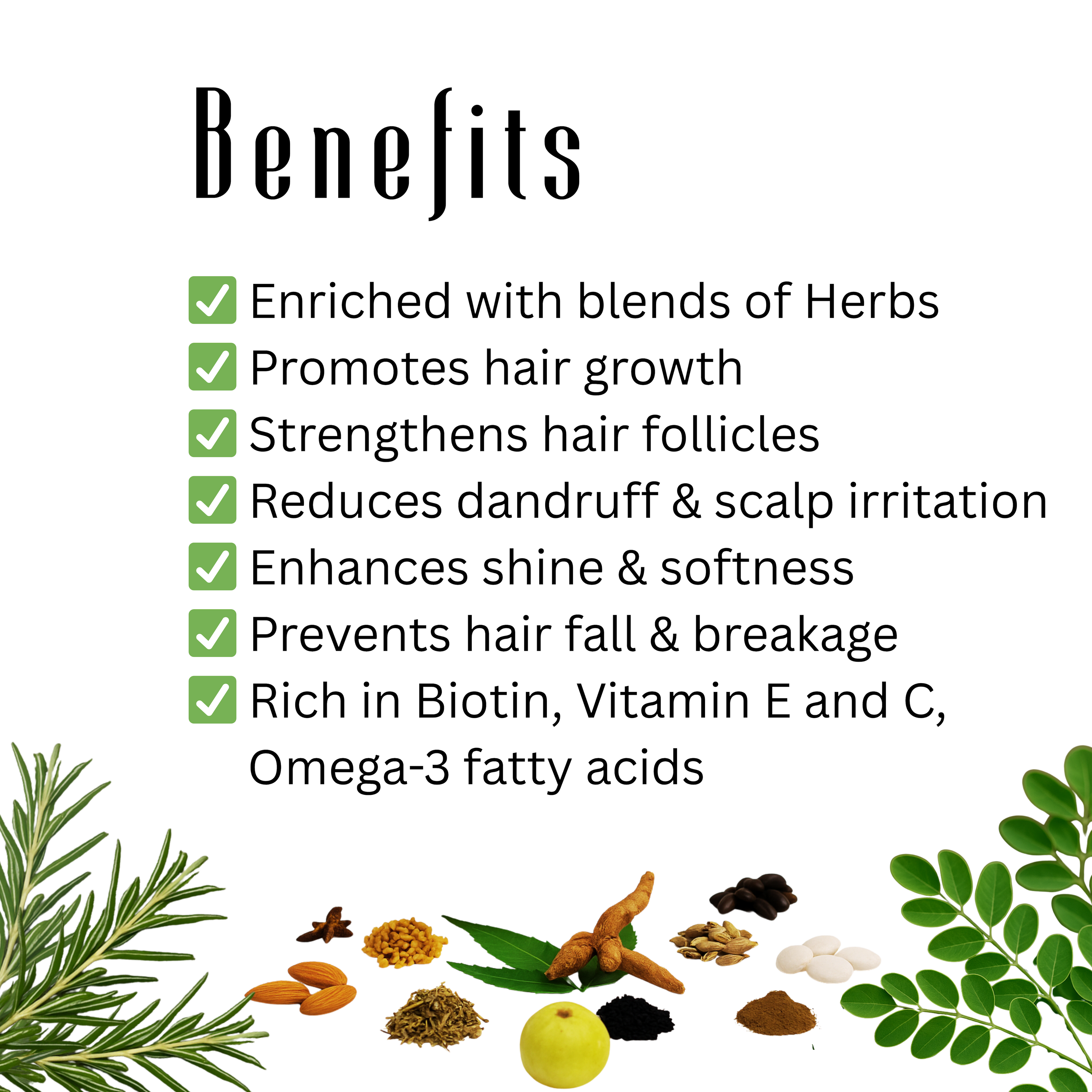 Moringa Rosemary Herbal Hair Oil with Pumpkin Seed, Amla & 15+ Herbs - Made in USA (2 oz)