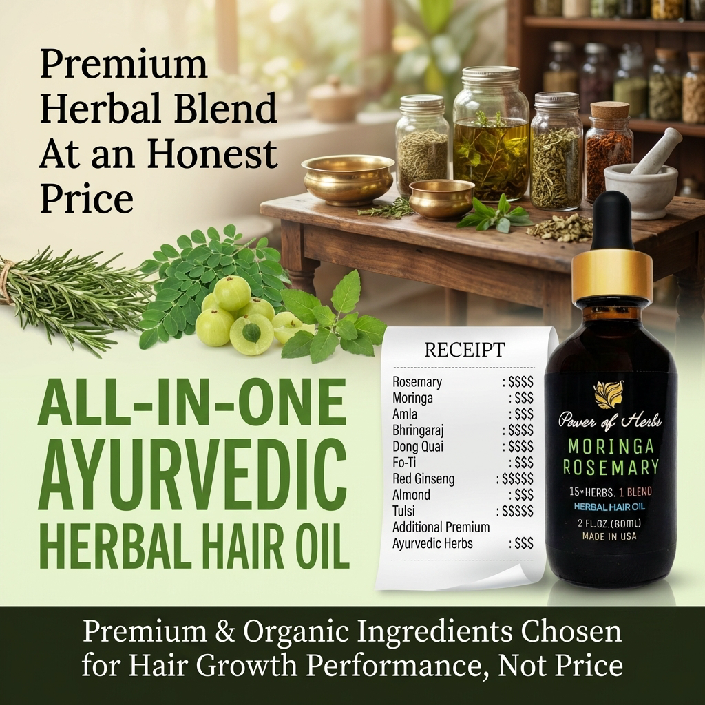 Moringa Rosemary Herbal Hair Oil with Pumpkin Seed, Amla & 15+ Herbs - Made in USA (2 oz)