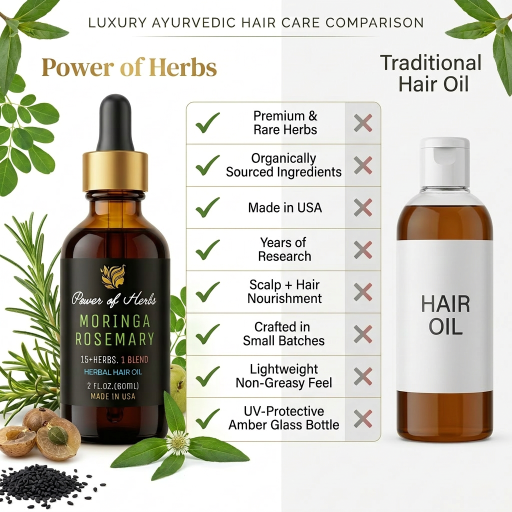 Moringa Rosemary Herbal Hair Oil with Pumpkin Seed, Amla & 15+ Herbs - Made in USA (2 oz)